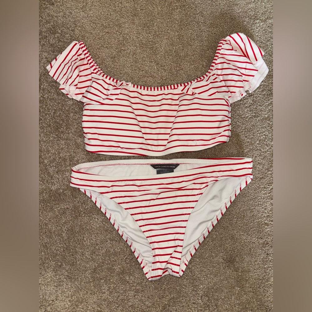 Red and White Striped Bikini Set